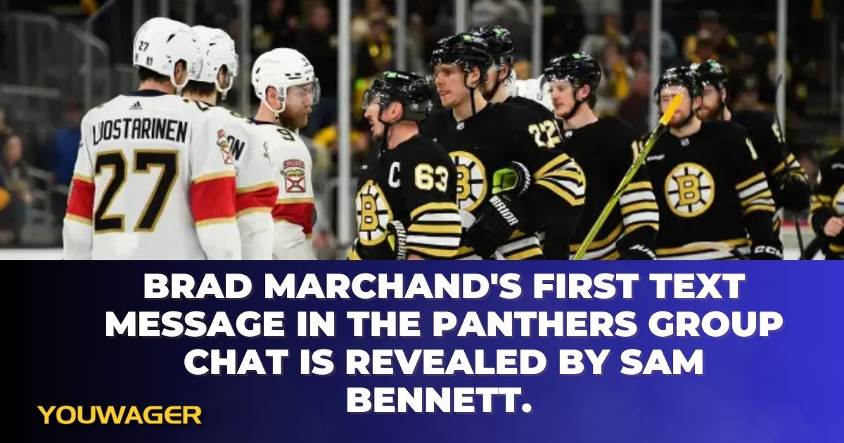 Brad Marchand's first text message in the Panthers group chat is revealed by Sam Bennett